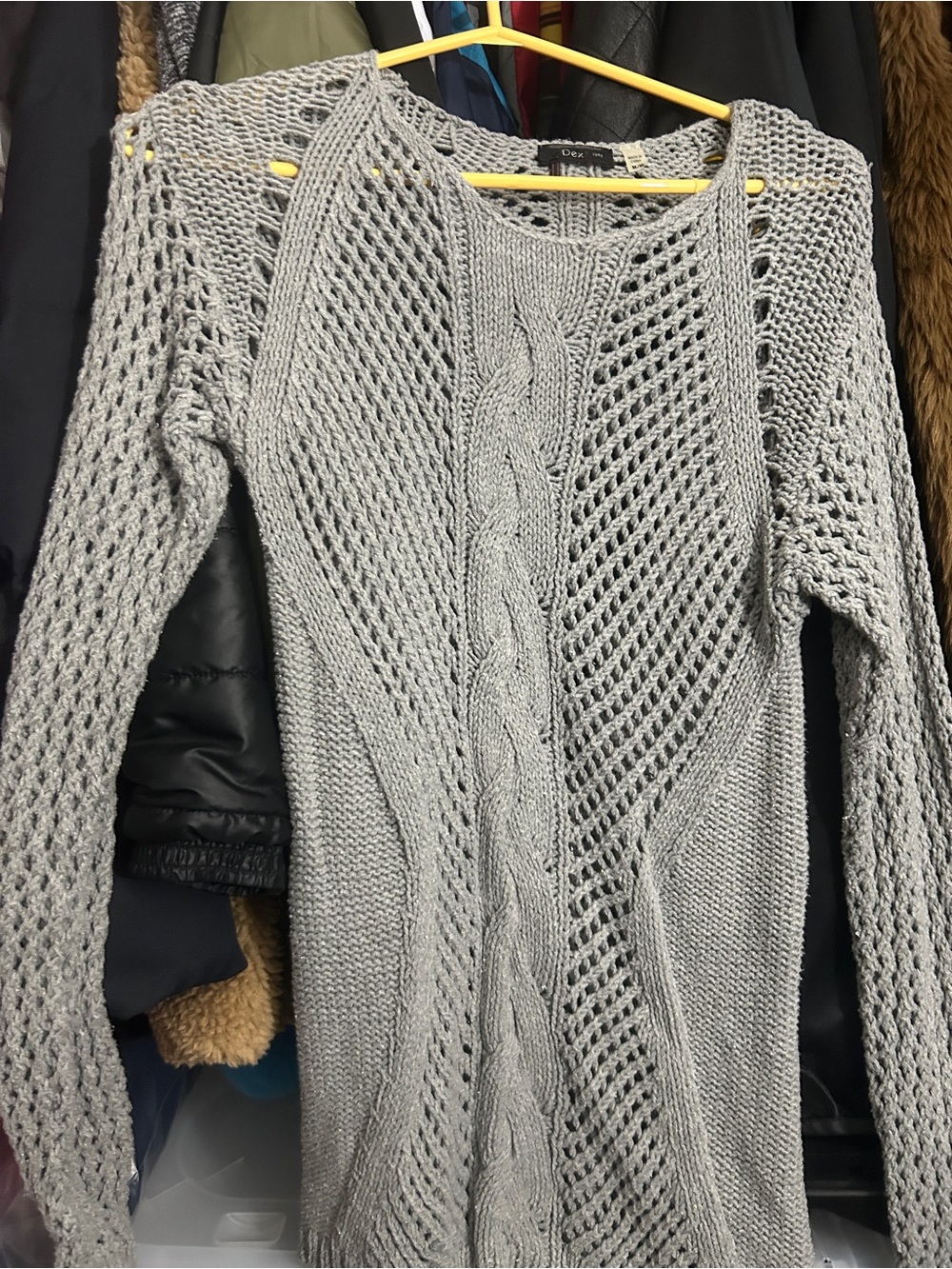 Dex Light Gray Open-Knit Cable Scoop Sweater